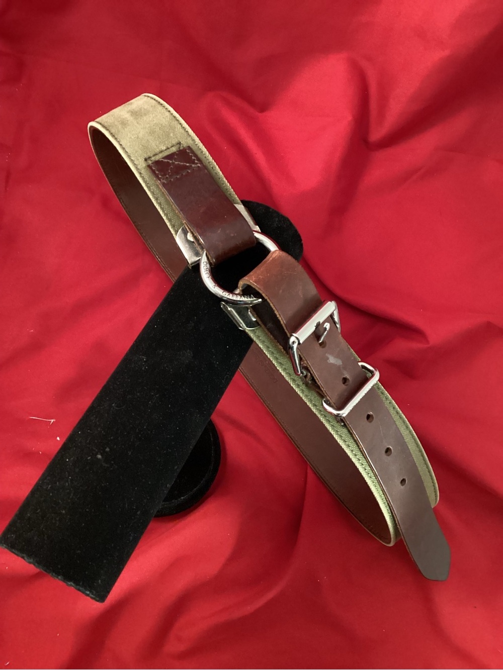 Dolce & Gabbana Brown Leather and Olive textile Adjustable Belt